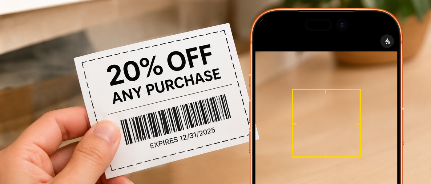 Scanning a paper coupon in Coupon Cue