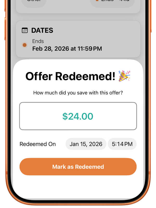 Coupon Cue redeem offer screen